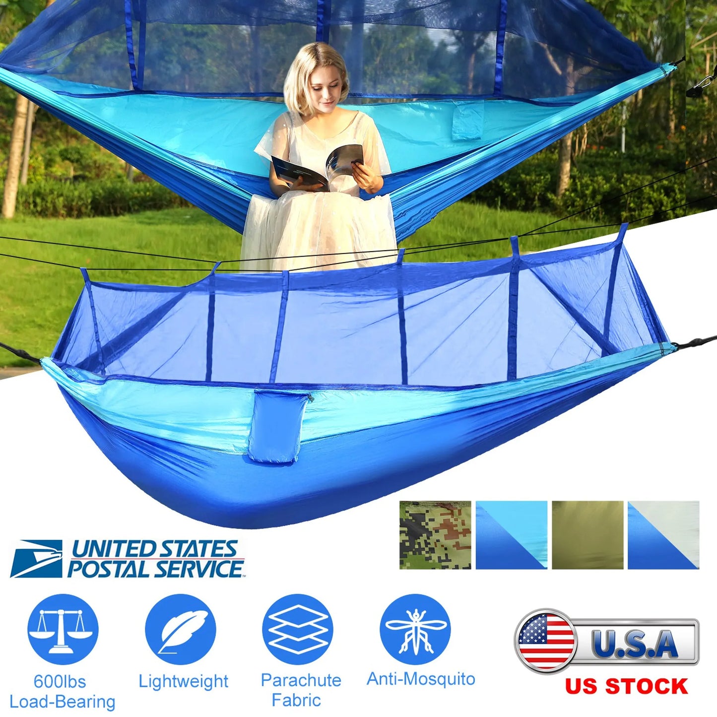 Double Hammock – 600 lb Capacity, Portable Parachute Nylon | Camping, Backyard & Travel