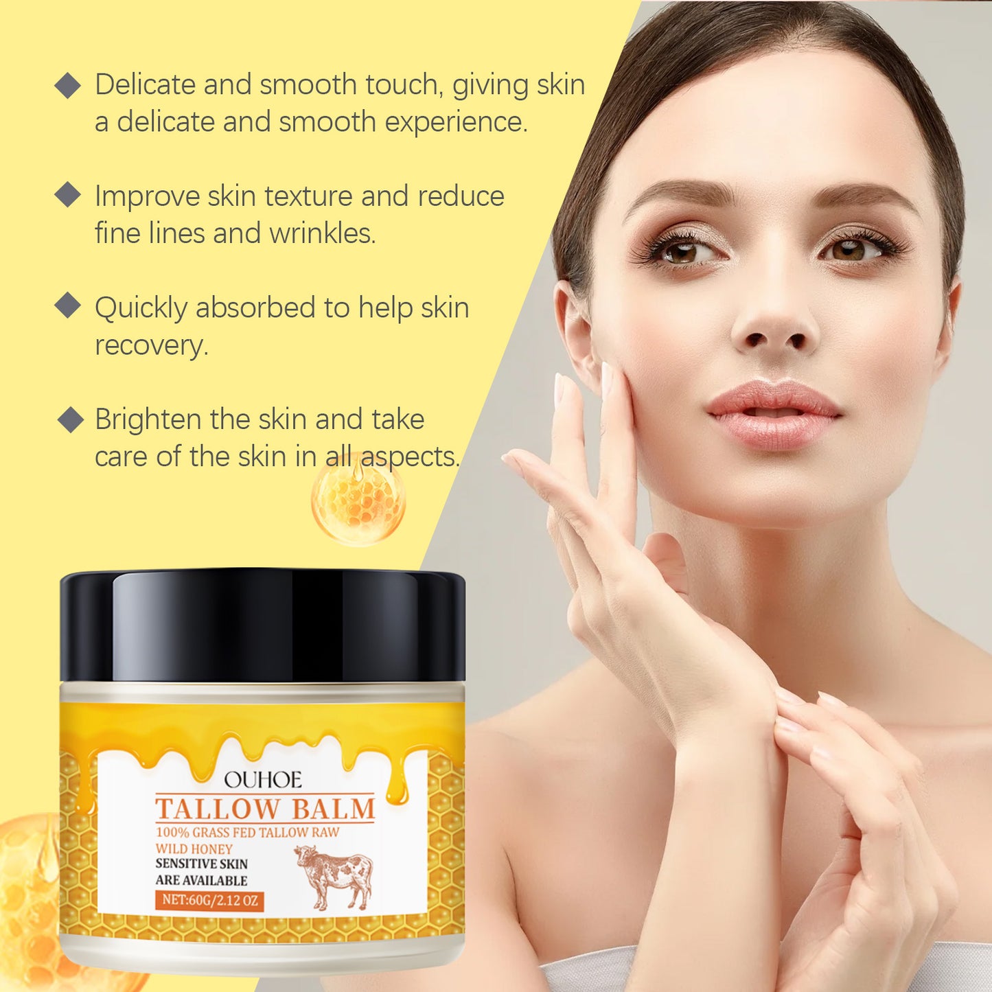 OUHOE Facial Body Tallow Balm Daily Skin Care Moisturizing Moisturizing Skin Soft And Shiny Tallow Balm