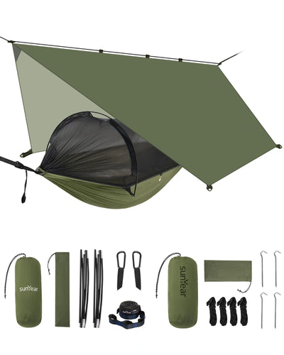 Sunyear Camping Hammock with Bug Net & Rain Fly – Double Hammock, Lightweight & Easy Setup