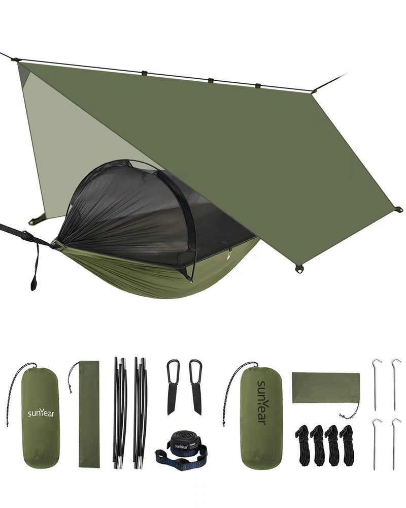 Sunyear Camping Hammock with Bug Net & Rain Fly – Double Hammock, Lightweight & Easy Setup