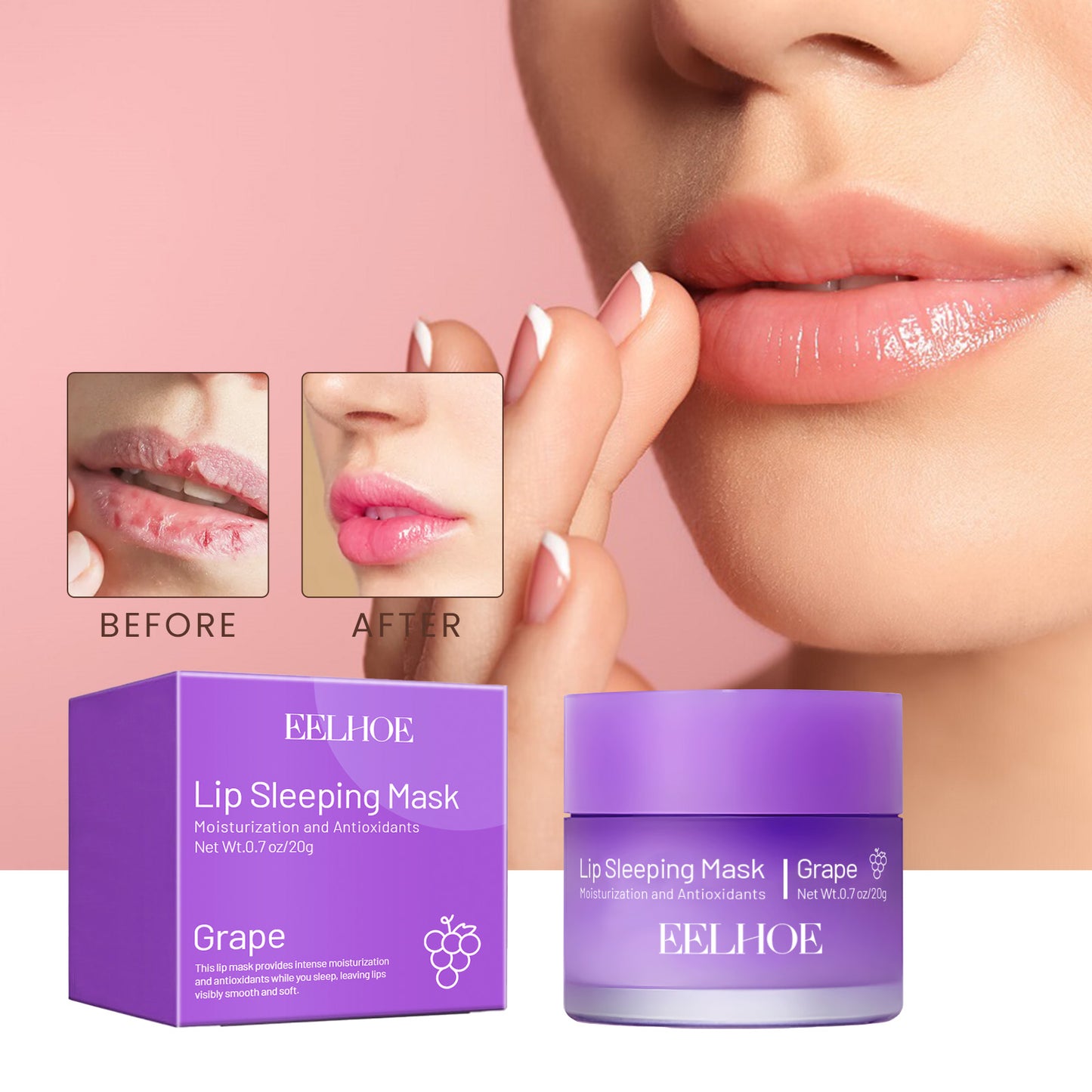 EELHOE Lip Sleeping Mask Moisturizing Hydrating Gentle Exfoliating Dead Skin Plumping Full Smooth Lip Mask