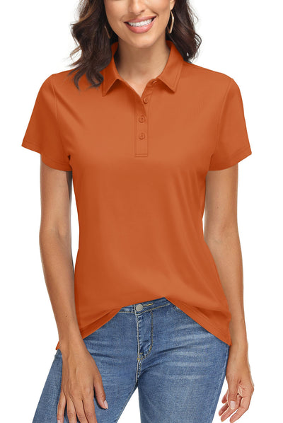 TACVASEN Womens Polo Shirts Short Sleeve UPF 50+ Sun Protection Golf Polo Shirts Quick Dry Hiking Shirts Womens Athletic T Shirt Dark Orange