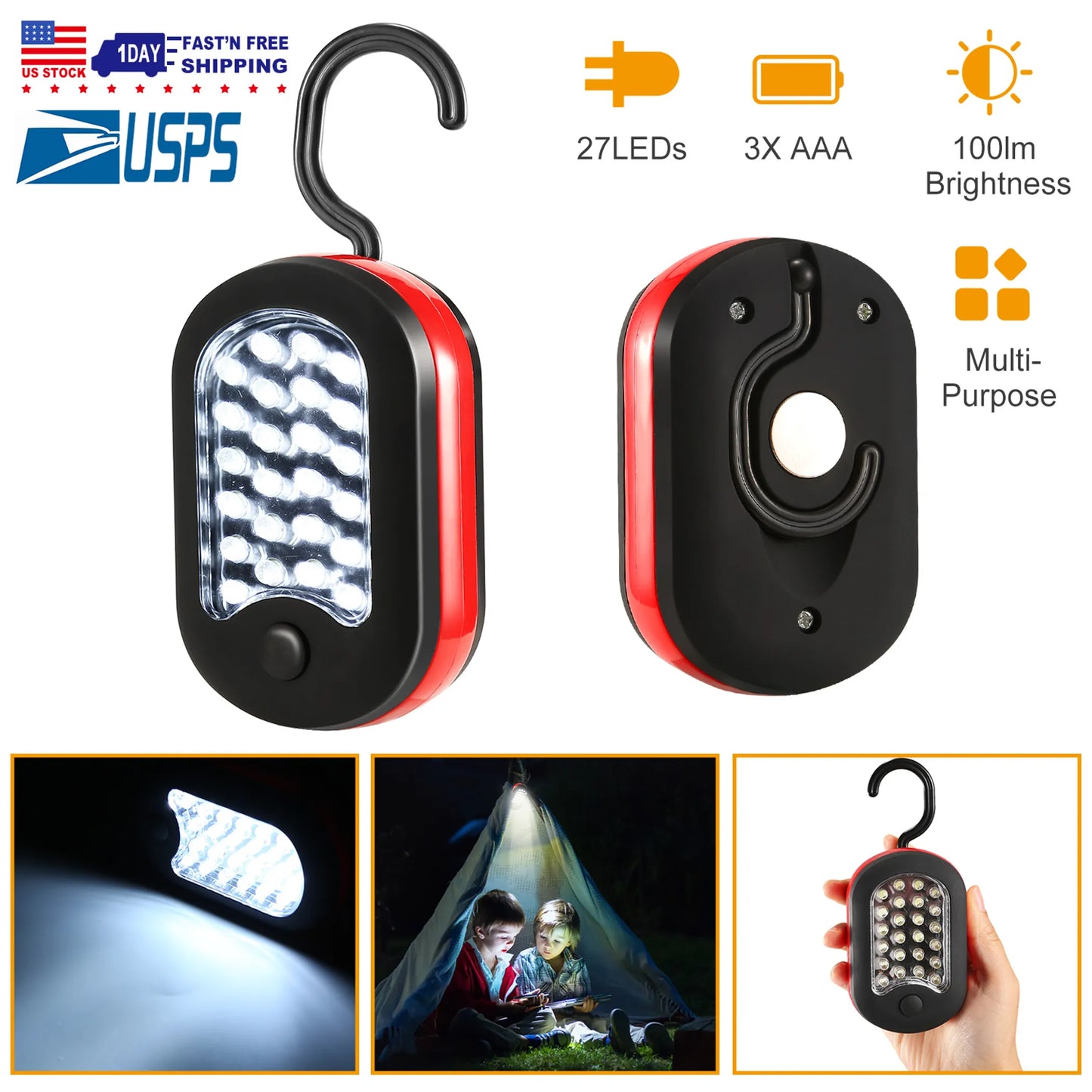 Alpcour Portable LED Camp Light - 27 LED Hanging Work Light