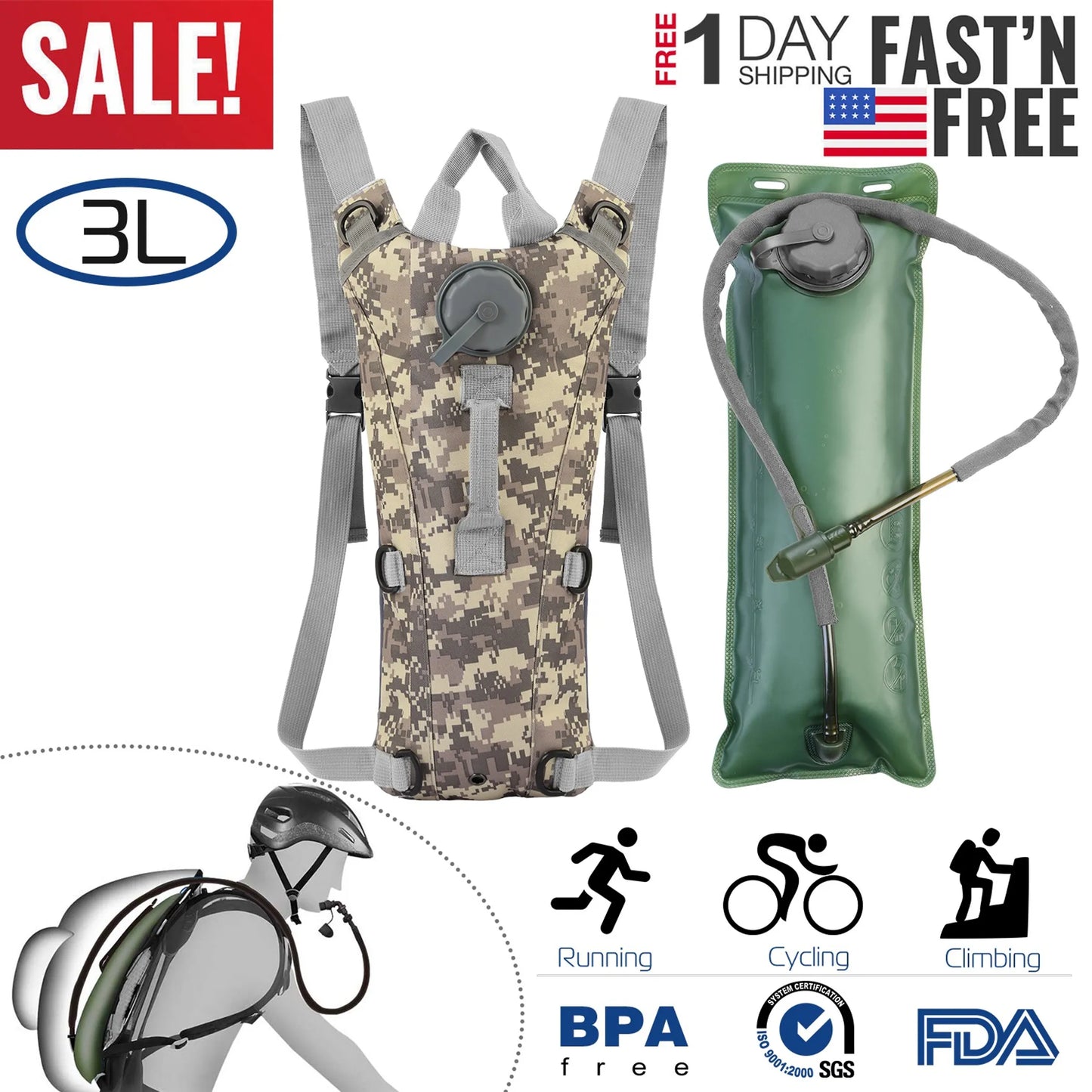 iMounTEK Tactical Hydration Pack – 3L Water Bladder | Hiking, Cycling & Outdoor