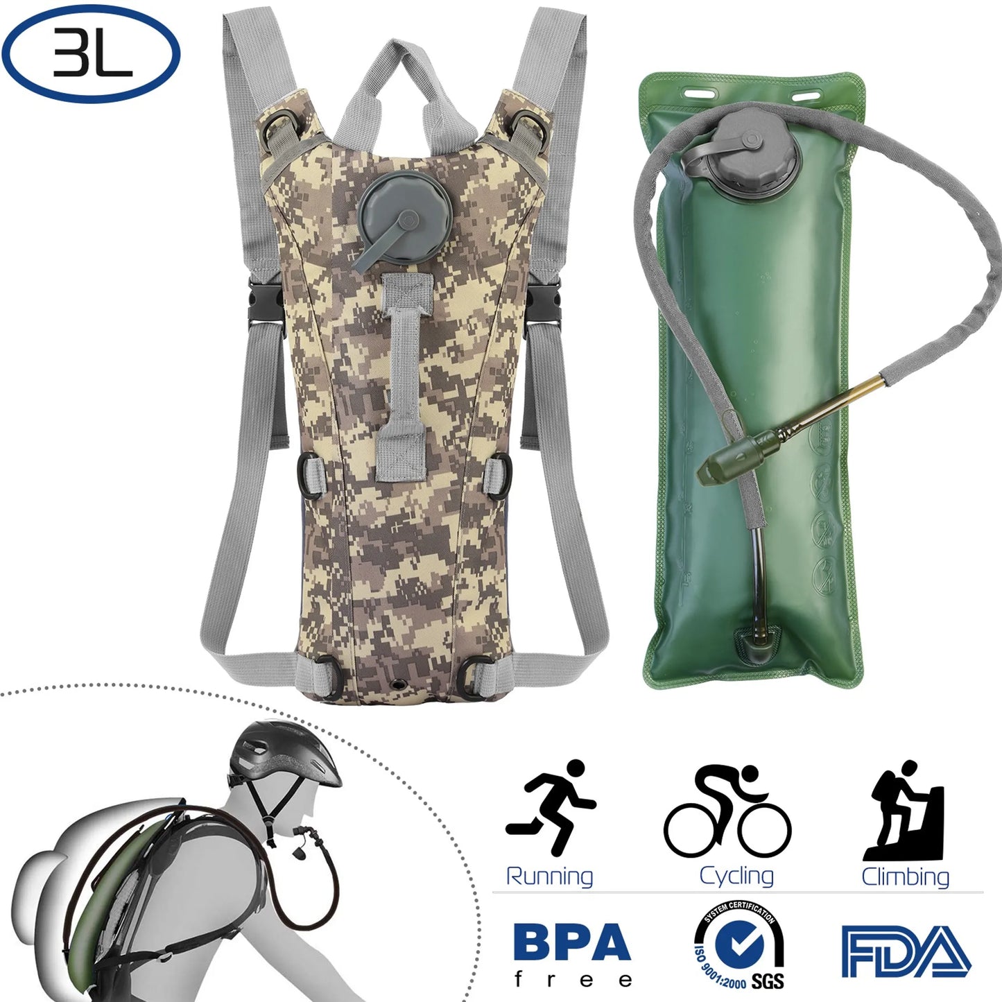 iMounTEK Tactical Hydration Pack – 3L Water Bladder | Hiking, Cycling & Outdoor