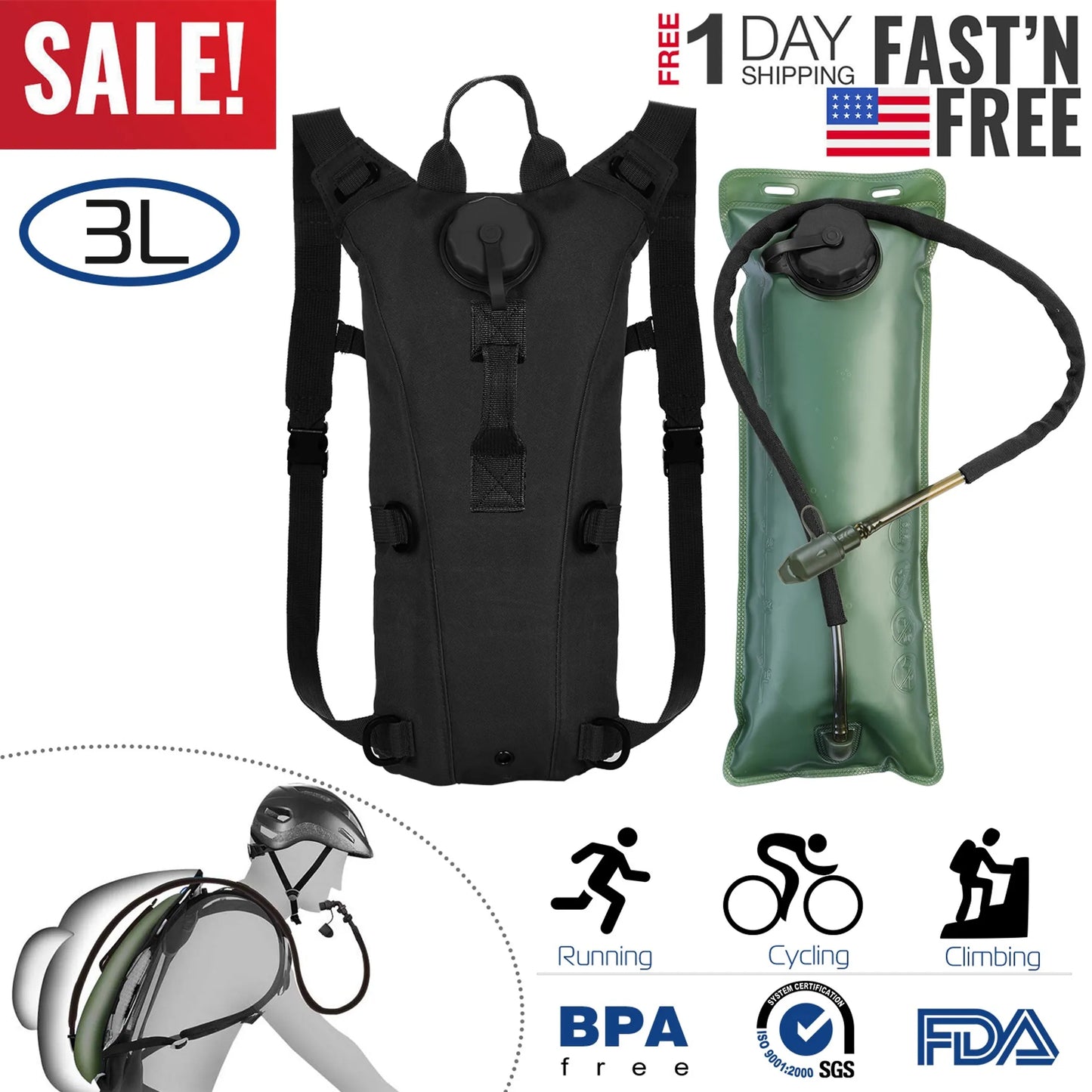 iMounTEK Tactical Hydration Pack – 3L Water Bladder | Hiking, Cycling & Outdoor