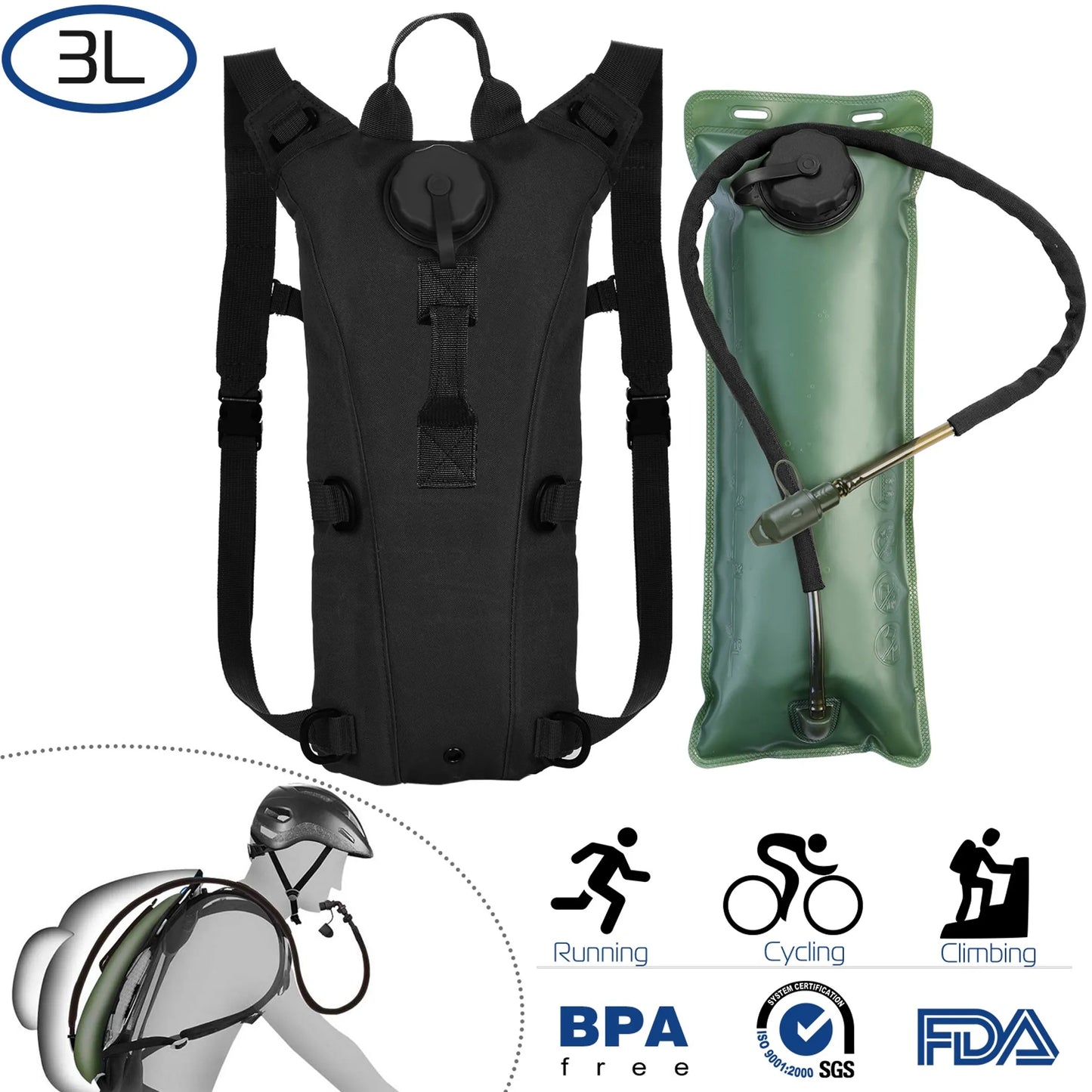 iMounTEK Tactical Hydration Pack – 3L Water Bladder | Hiking, Cycling & Outdoor