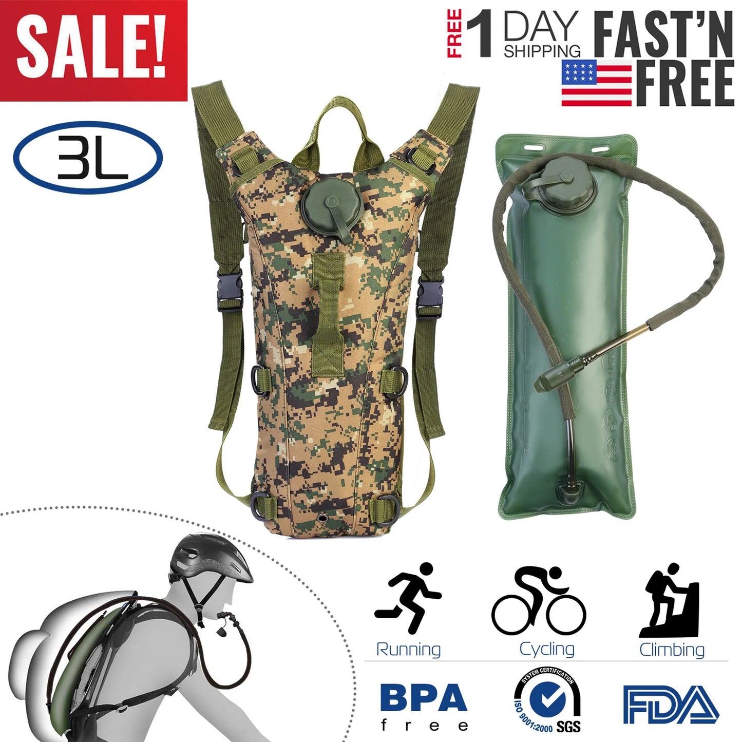 iMounTEK Tactical Hydration Pack – 3L Water Bladder | Hands-Free Hiking, Biking & Climbing