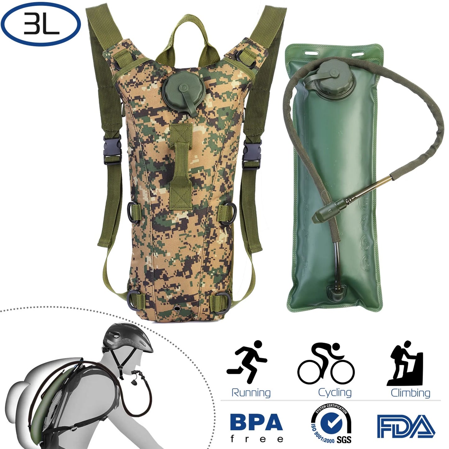 iMounTEK Tactical Hydration Pack – 3L Water Bladder | Hands-Free Hiking, Biking & Climbing