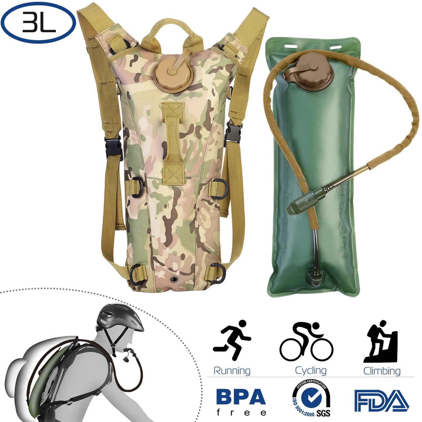 iMounTEK Tactical Hydration Pack – 3L Water Bladder | Hands-Free Hiking, Biking & Climbing