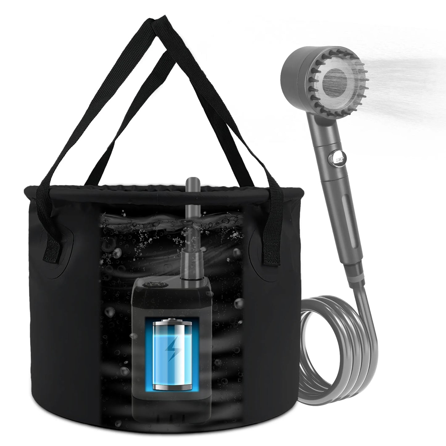 Portable Camping Shower Kit – 20L Bucket, 4 Water Modes, High/Low Pressure Pump