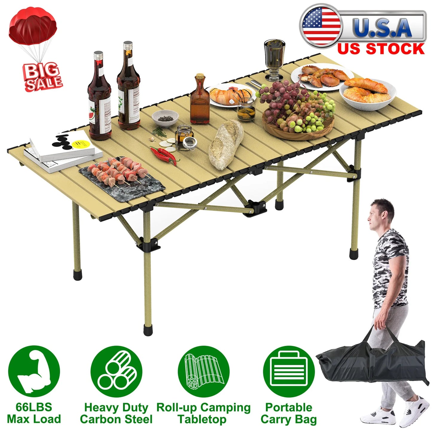 Alpcour Roll-Up Folding Camping Table - Large (120cm)