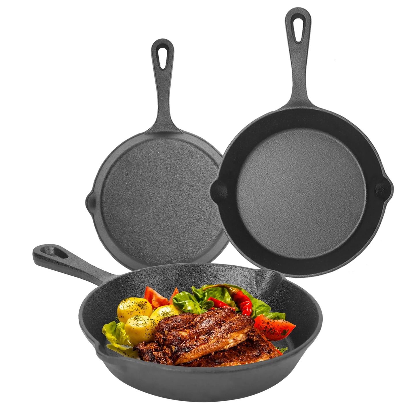 Alpcour 3-Piece Pre-Seasoned Cast Iron Skillet Set