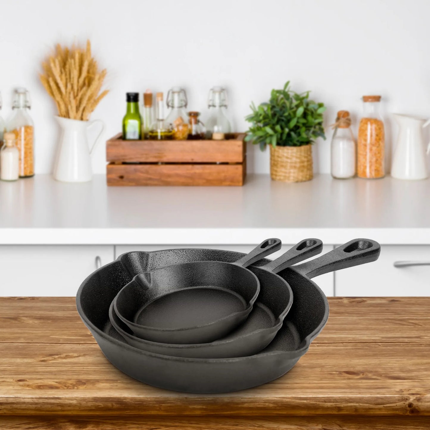 Alpcour 3-Piece Pre-Seasoned Cast Iron Skillet Set