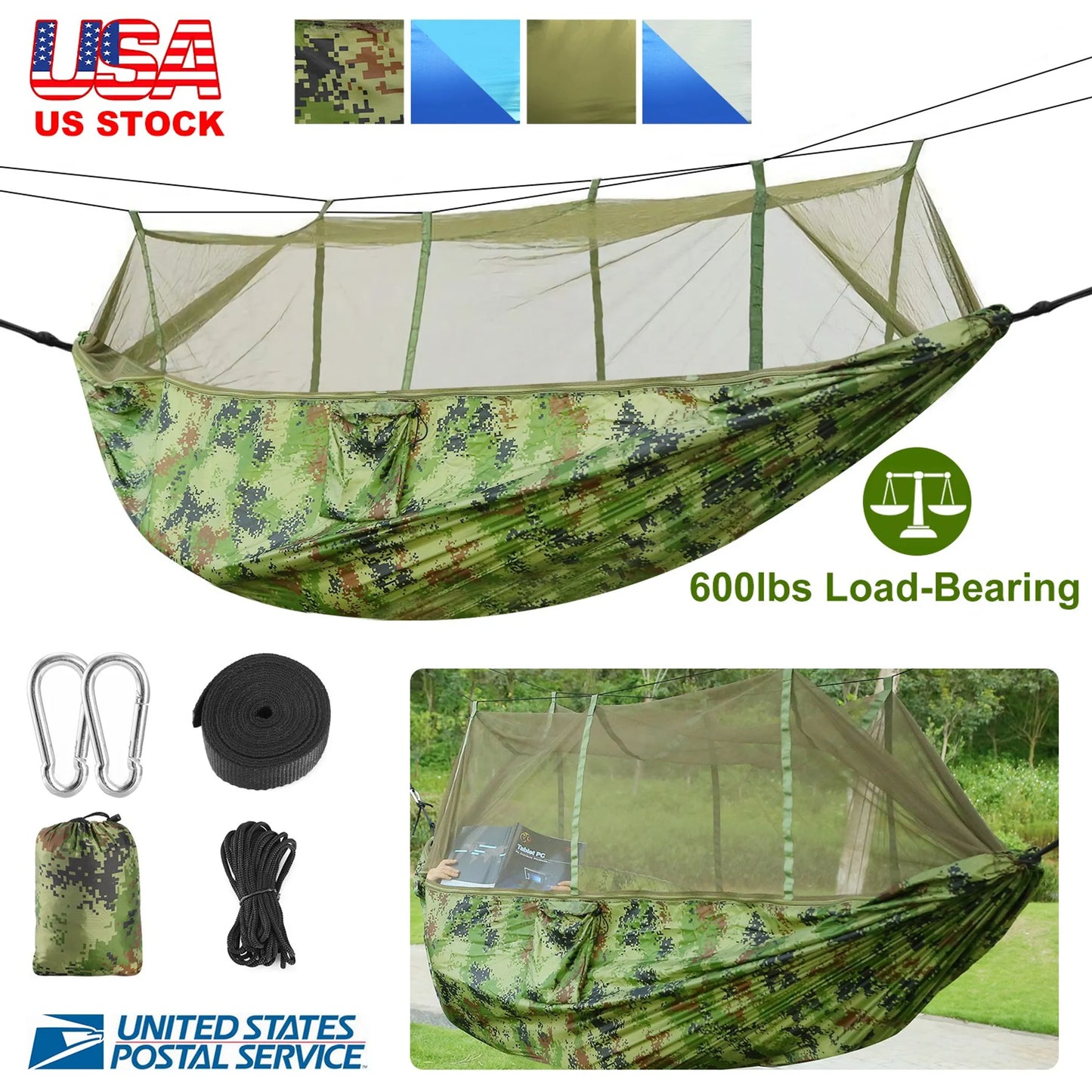 Double Hammock – 600 lb Capacity, Portable Parachute Nylon | Camping, Backyard & Travel