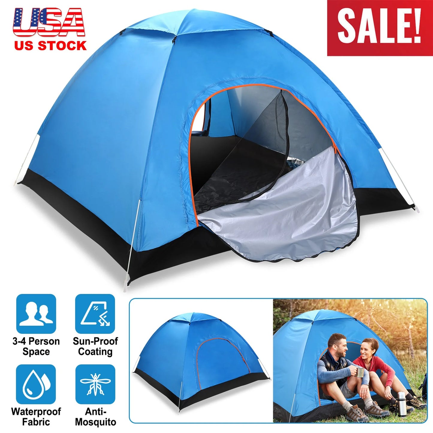 4-Person Pop-Up Camping Tent – Waterproof, Instant Setup | Hiking, Backyard & Family Camping