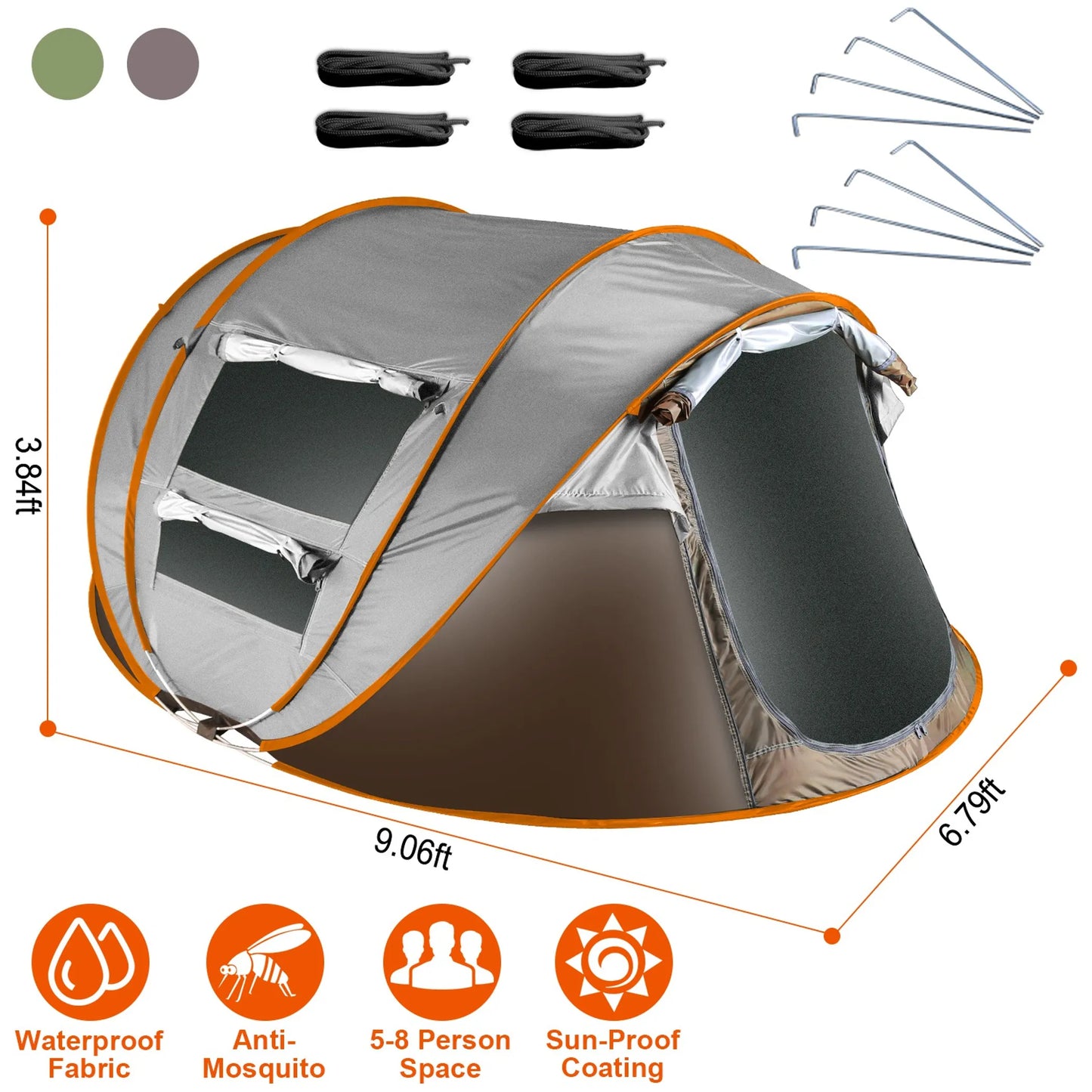 5-8 Person Pop-Up Camping Tent – Instant Automatic Setup, 4 Windows, Dual Doors