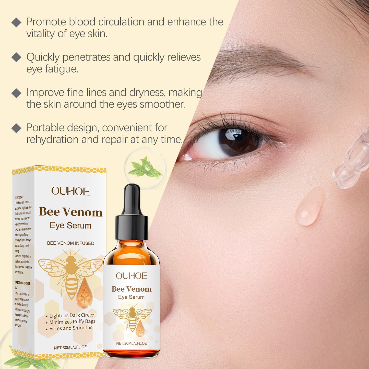 OUHOE Bee Venom Eye Serum, Gently Moisturizes And Protects Skin Eye Daily Care Serum