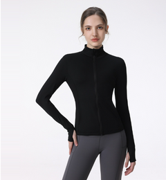 Women's Long Sleeve Zip Sports Jacket – Slim Fit for Yoga, Running & Gym